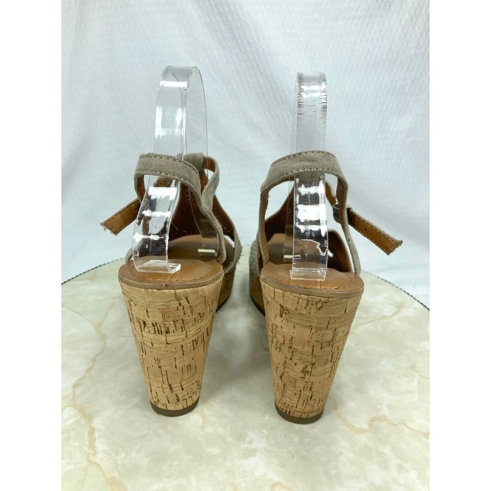Franco Sarto Clinton2 Platform Wedge Heel Sandals Womens 10 Taupe Boho Strappy